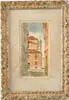 Gonzalez Ruiz, Madrid-Olde Puionzzostis”?, Watercolor of city street scene showing stucco buildings