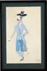 Charles Sebree, Day Out, Gouache and pencil sketch of a Dandy in fancy outfit including black hat and a striped tuxedo