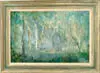 Thera Case, The Lone Heron, Oil on canvas scene shows white Heron in clearing of woods. Pastel colors