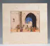 Edgar L. Pattison, An Eastern Gate, Colored engraving shows several people outside a large building gate. Pencil signed and titled. IMAGE