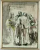 Anne Poor, Soldier Returning from Over Seas, Mixed media, watercolor and sketch shows four soldiers in uniform standing outside a doorway marked “Debarkation”