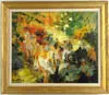 Jean Fabert, Cabaret, Paris, Oil on canvas scene shows a number of several women burlesque dancers and other performers in a bright colorful pallet