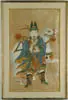 Unsigned, Warrior and His Horse, Watercolor shows warrior holding scroll in front of white horse. Colorful costume and horse trappings