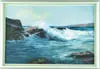 Lyn Proctor, New England Coastline, Oil on canvas scene shows crashing wave on rocky coastline