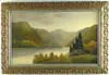 Hudson River Scene by Unsigned, Large oil on canvas landscape shows tall mountains, winding river having sailboats, sold Jan 2004
