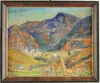 Willard A. Nash, Western Homestead in Mountain Valley, Oil on board scene shows western landscape with tall mountains having small house nestled in valley foreground