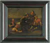 Unsigned, Band of Men with Prisoner, Oil on canvas scene shows three men resting with prisoner shackled beside, smoking from clay pipe