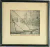 Leon Louis Dolice, Fulton Fish Dock, Engraving signed, title and dated in plate, 1927, pencil signed “Dolice”. Simple black frame with white matte. IMAGE