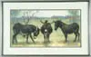 Carlos Frey, Three Donkeys, Pastel shows three donkeys in field with wood backdrop