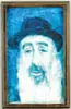 Joseph Issac, The Rabbi, Acrylic on masonite shows a Rabbi with white beard and black hat against a blue background