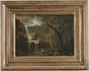 William Louis Sonntag, Woodland Waterfall, Oil on canvas scene shows double waterfall of small stream lined with boulders and trees