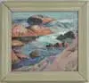 Charles Allan Winter, A Forming Tidal Pool, Oil on board scene shows water going through breaks in coastal rocks filling in low area