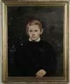 Unsigned, Portrait of a Boy, Oil on canvas half portrait shows young boy with straight brown hair facing viewer wearing a black coat and white shirt
