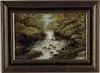 Davy, Waterfall in Landscape, Oil on canvas scene shows small waterfall and cascading brook with colorful tree lined bank