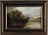 Henry Earl, Landscape with Pond, Oil on canvas scene shows water with rocks, trees and mountain beyond