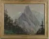 Edward Mack Curtis Hawkins, Swiss Alps (Val Brigallia), Oil on canvas shows tall Swiss mountain peak with evergreen forest