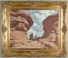 Arthur Sarnoff, Scouting Party, Oil on canvas western scene shows Indians on horseback proceeding through large rock outcroppings