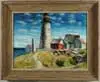 Samuel Brecher, Pemaquid Lighthouse, Oil on canvas scene shows large lighthouse with connected building
