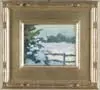 Agnes Anne Abbott, Winter Landscape, Oil on board scene shows New England house, fence and snow covered field and trees