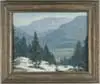 Horace Boylston Dummer, Mountain Landscape, Oil on board winter scene shows wooded hillside with mountain background