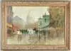 Possibly Maurice Brisson, Paris Street Scene, Large oil on canvas city street scene with outside café’s, horse and carriage and tall buildings