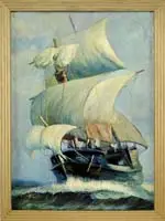 Taylor, Sailing the High Seas, Large oil on canvas scene shows a large sailing ship in full sail