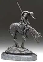 End of the Trail by James Earle Fraser, Unknown edition. Bronze figure depicts a Native American holding a spear on top of a horse and both are weary, sold Feb 2012