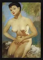 Oliver Gregoire, Pin Up Girl, Oil on board portrait of a nude woman with landscape background