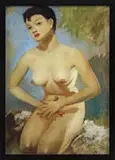 Oliver Gregoire, Pin Up Girl, Oil on board portrait of a nude woman with landscape background