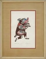 Chief Henry Speck, Grizzly Bear-Gia-La, Gouache painting of a bear character with colorful features