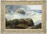 Jay Hall Connaway, Rocky Coast, Oil on board coastal Maine scene shows a rocky cliff coastline being pummeled by large waves producing white water