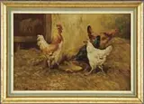 Signed, Two Works: Barnyard Chickens