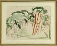 Ernst Ludwig Kirchner, Trees, Watercolor and graphite scene depicts a group of trees with green tops