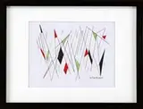 Oscar Fischinger, Lines & Flags, Watercolor abstract scene shows colorful intersecting lines producing colorful flag style shapes