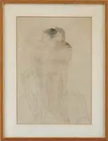 Standing Nudes by Auguste Rodin, Graphite heightened with watercolor scene shows two standing nude women, sold Aug 2011
