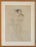 Auguste Rodin, Standing Nudes, Graphite heightened with watercolor scene shows two standing nude women