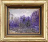 Joseph Raphael, Purple Hue, Oil on masonite colorful landscape scene shows a field with purple trees under colorful sky