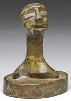 Nahum Tschacbasov, Abstract Head, Bronze sculpture showing the abstract elongated necked head on a round base