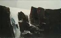 Lewis Scott Croft, Snow Covered Cliff, Oil on masonite modern scene shows dark rocky cliff with sections of snow and ice
