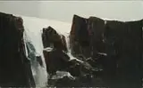 Lewis Scott Croft, Snow Covered Cliff, Oil on masonite modern scene shows dark rocky cliff with sections of snow and ice