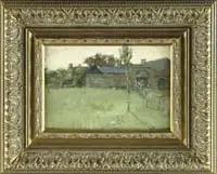 Edward Loyal Field, Stone Farm House, Oil on canvas depicting a stone house and archway