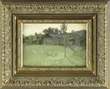 Edward Loyal Field, Stone Farm House, Oil on canvas depicting a stone house and archway