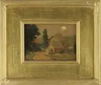 Edward Loyal Field, Country Cottage and Farm, Oil on panel depicts small cottage and farm in a rural setting. Probably a Catskills or a Hudson River Valley scene