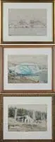 Lester Shepard Parker, Three Alaskan Scenes, Watercolors all titled at center bottom of watercolor and signed fully “Lester Shepard Parker”. 1)