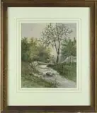 Willis Henry Plummer, Forest Stream, Good watercolor scene shows cascading stream lined with trees and grasses