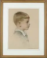 Charles Shepard Chapman, Portrait of a Young Boy, Pastel side profile of a young boy with light hair