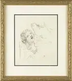 Pierre Bonnard, The Anticipated Kiss, Lithograph on paper shows a black line sketch of a man and a woman