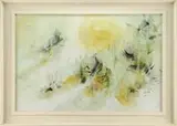 Vincent Andrew Hartgen, Aurorean Pines-Maine 1975, Fine watercolor shows a bright yellow sun shining through pine needle branches