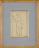 Diego Rivera, Femme Nue, Pen and ink drawing of a nude female with hand held up and finger pointing