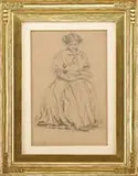 Edmund Charles Tarbell, Girl Reading, Pencil sketch of a young girl seated reading a book which is open on her lap
